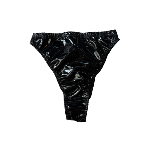 EOS SALE - black vinyl high leg thong bottoms