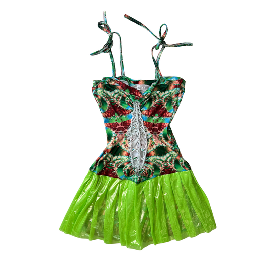 EOS SALE - green braided playsuit w skirt - Size M
