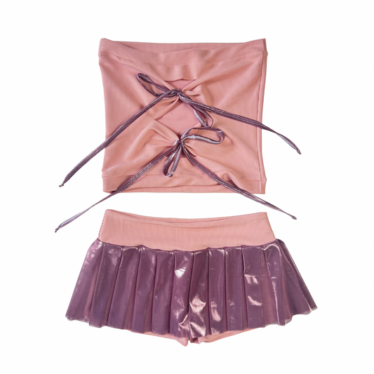 SEPTEMBER - desert pink ribbed skort set