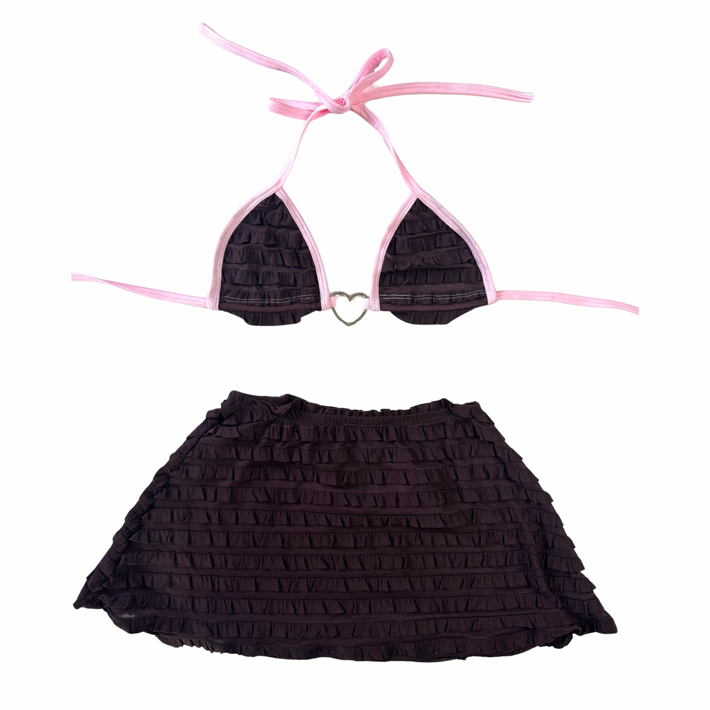 SEPTEMBER - pink & brown ruffle skirt set (Size S)