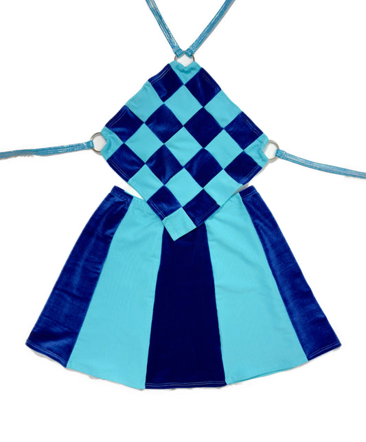 BLUE Patchwork Halter & Skirt Set
